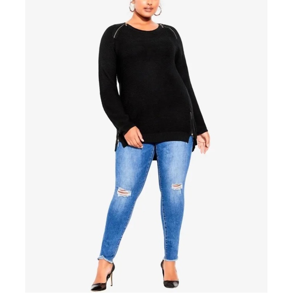 City Chic - Black Zip Front Jumper